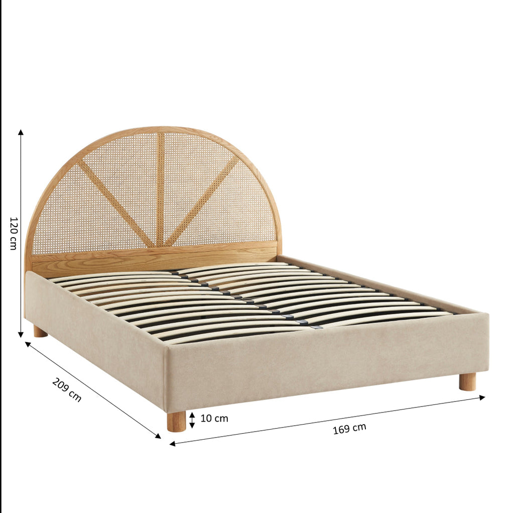 Lit Coffre Tsuki - Velours Beige Sable Cannage Sommier - Sommier Inclus