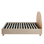 Lit Coffre Tsuki - Velours Beige Sable Cannage Sommier - Sommier Inclus
