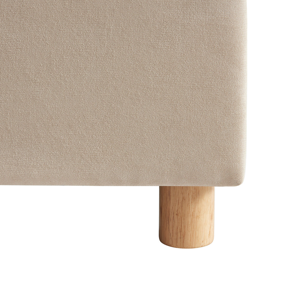 Lit Coffre Tsuki - Velours Beige Sable Cannage Sommier - Sommier Inclus