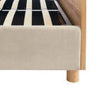 Lit Coffre Tsuki - Velours Beige Sable Cannage Sommier - Sommier Inclus