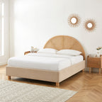 Lit Coffre Tsuki - Velours Beige Sable Cannage Sommier - Sommier Inclus