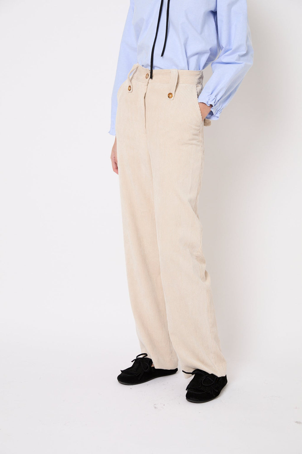 Pantalon Cuca Velours Côtelé Écru