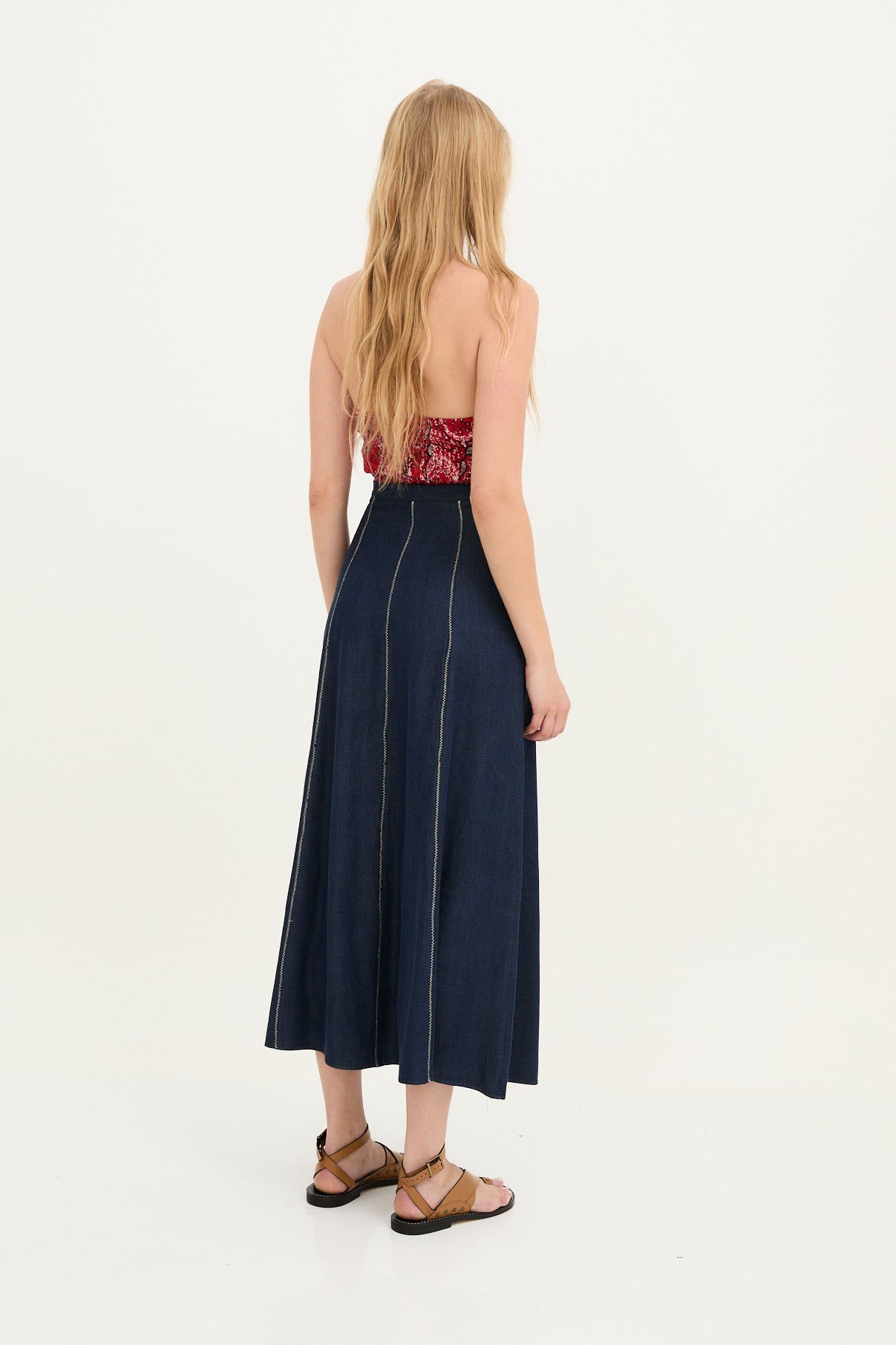Jupe Zigzag Tencel Bleu