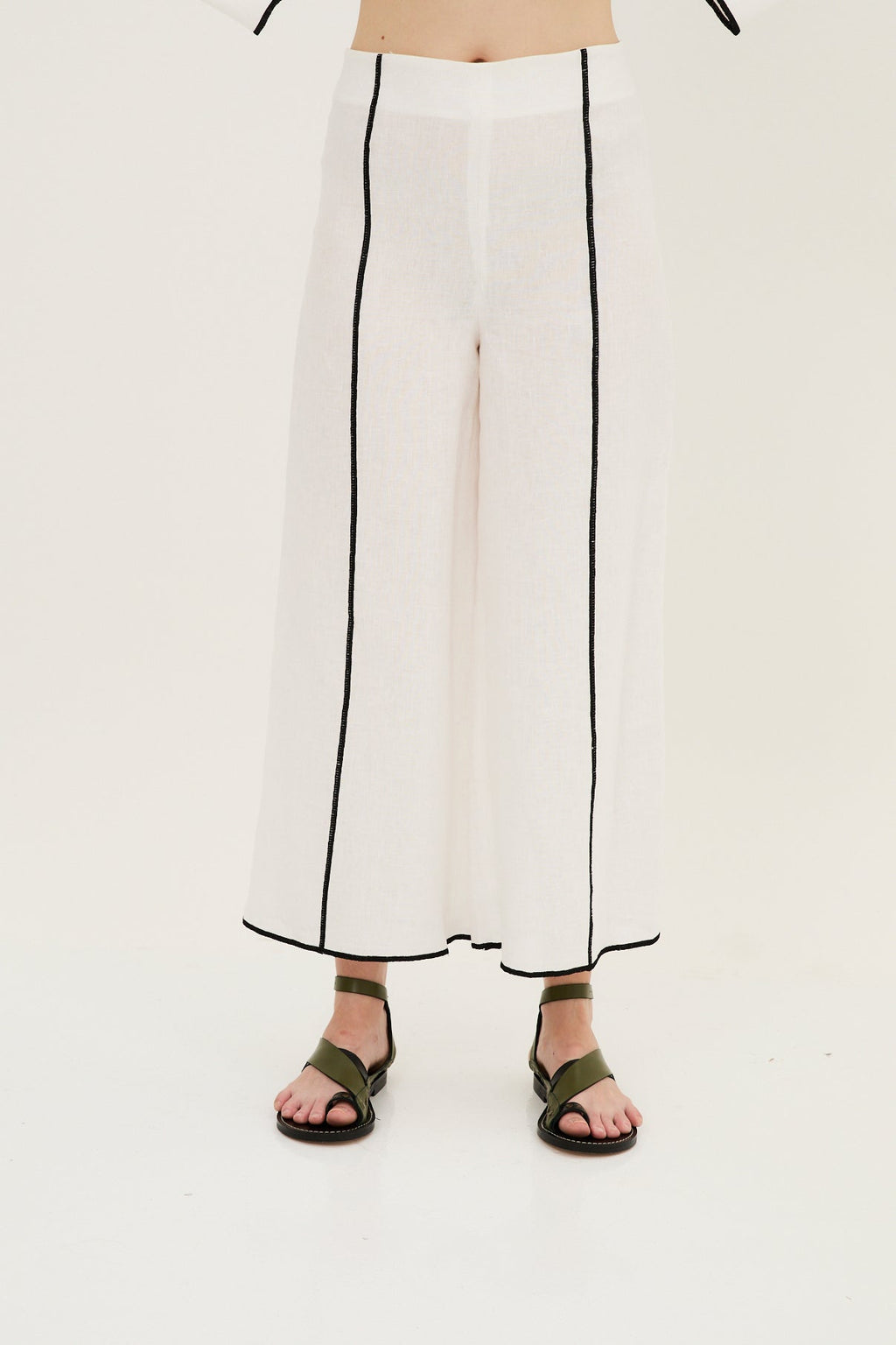 Pantalon Contraste Fil Blanc