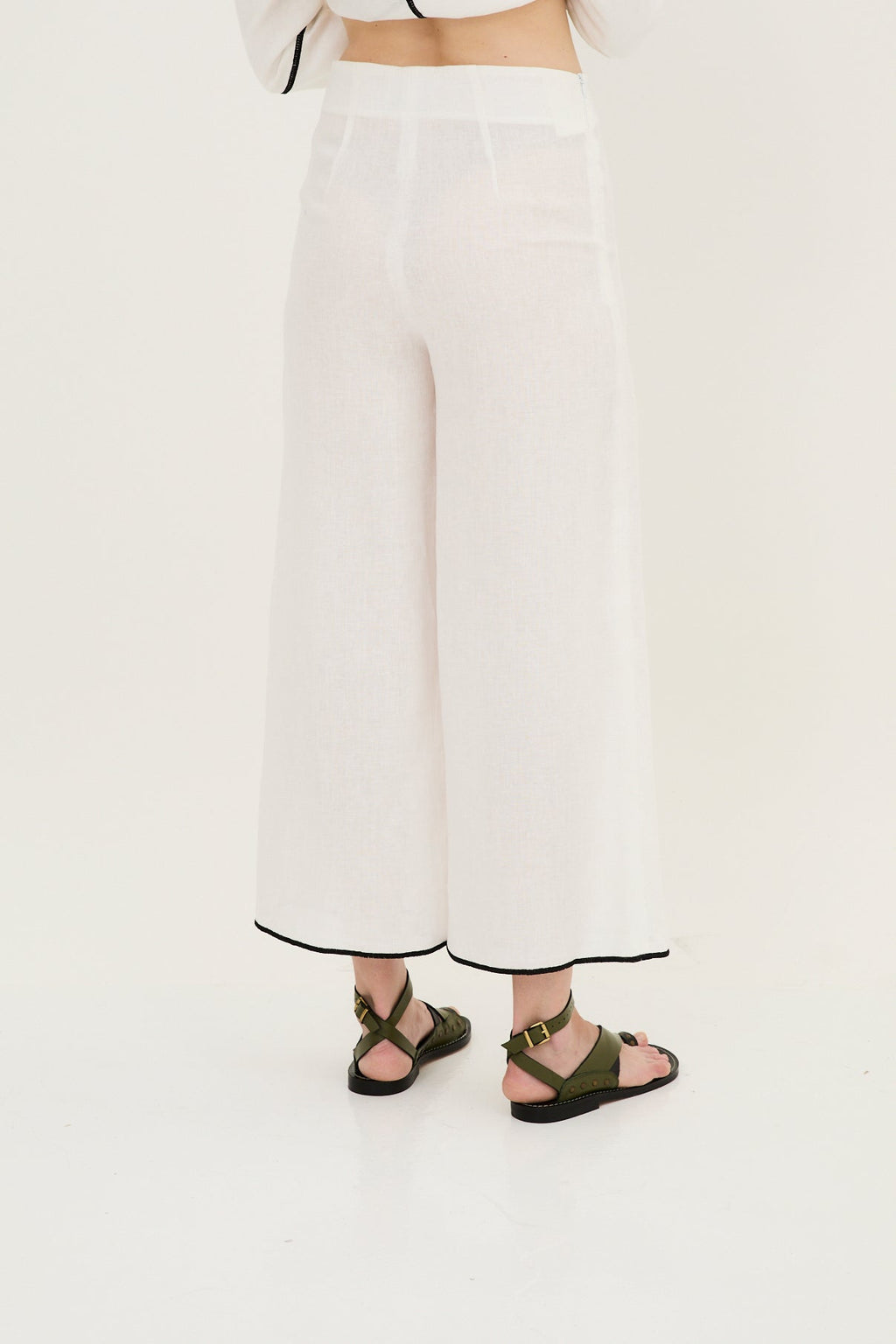 Pantalon Contraste Fil Blanc