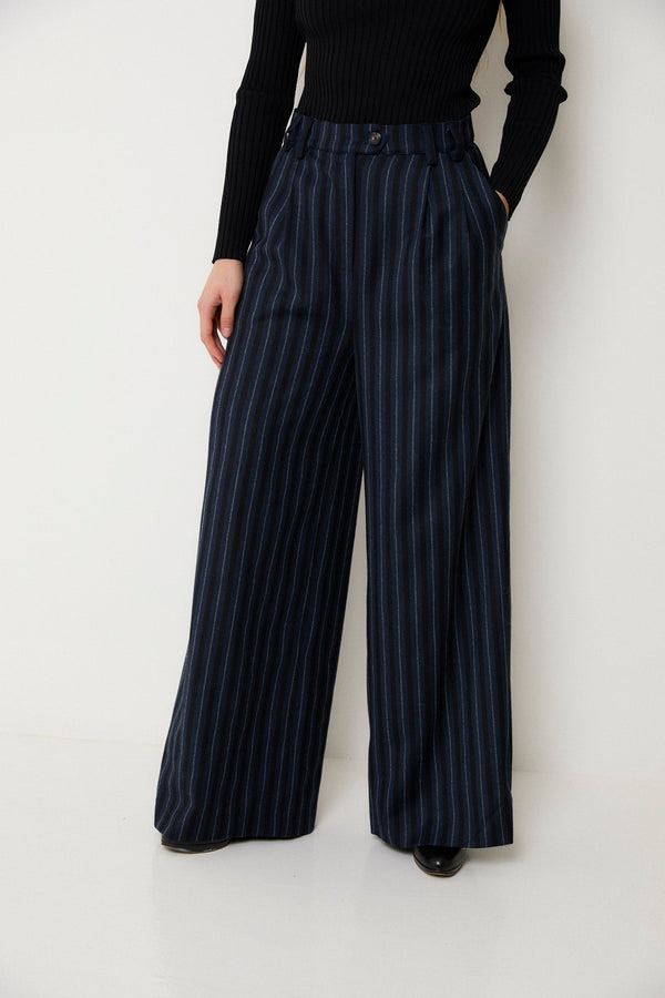Pantalon Charlot Rayé Marine