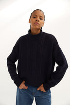Pull Torsades Maille Marine