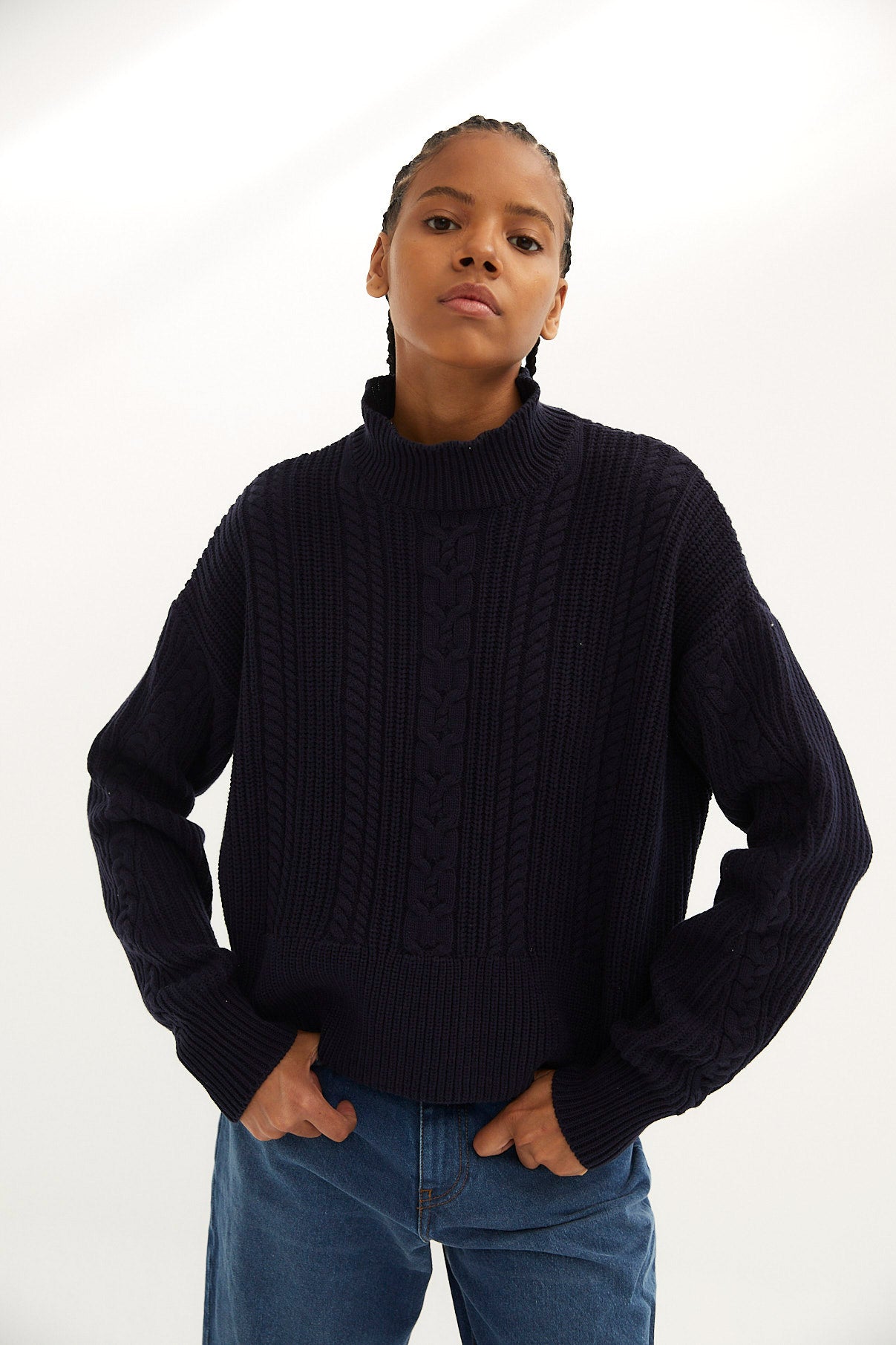 Pull Torsades Maille Marine