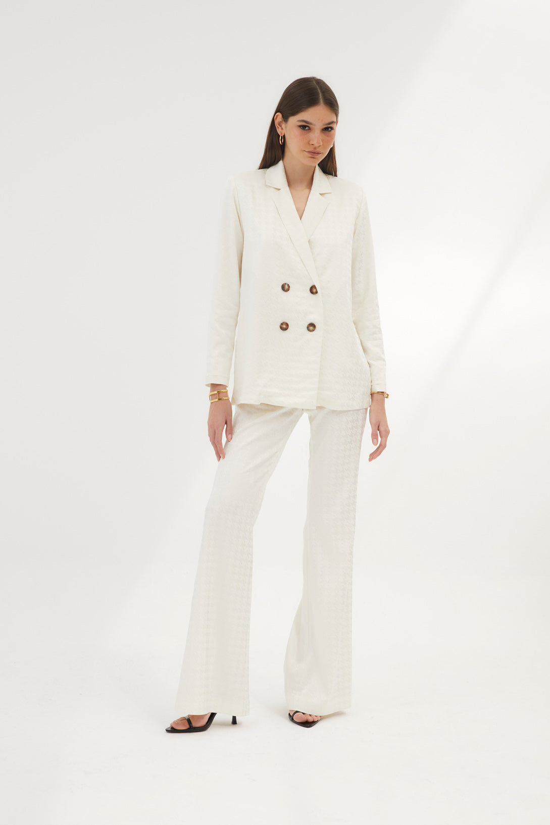 Pantalon Eighties Pied-De-Poule Écru