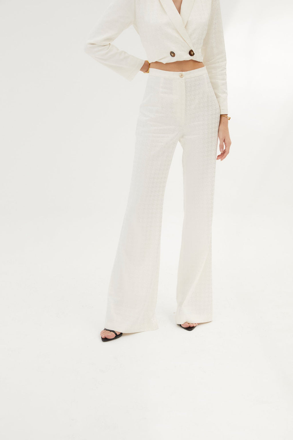 Pantalon Eighties Pied-De-Poule Écru