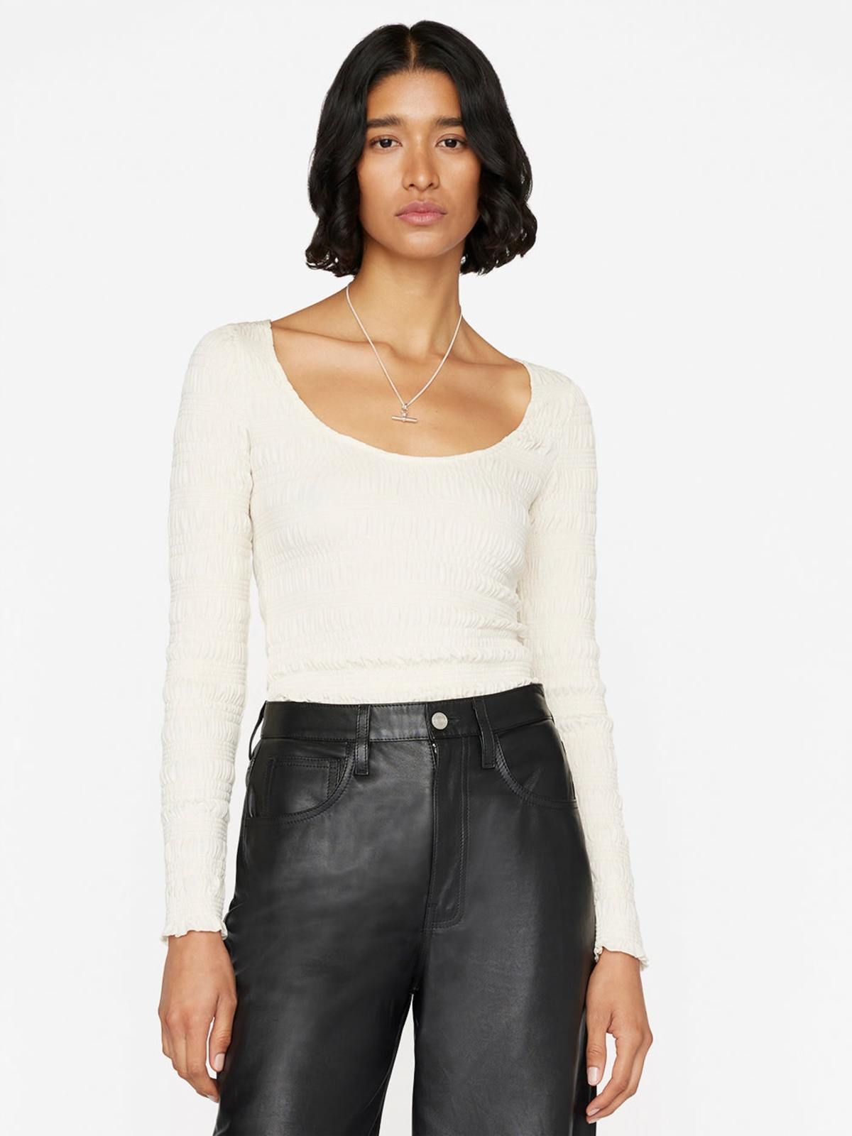 Top Smocked Ls Knit - Bone