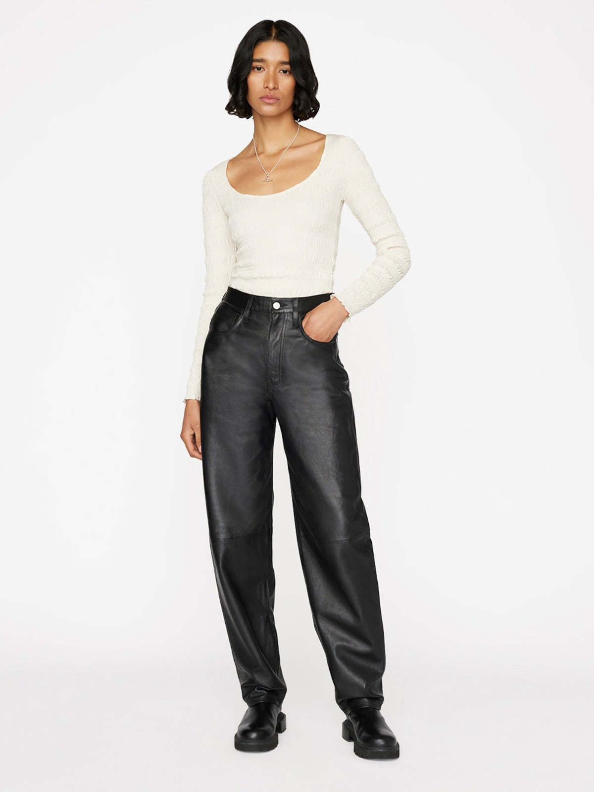 Top Smocked Ls Knit - Bone