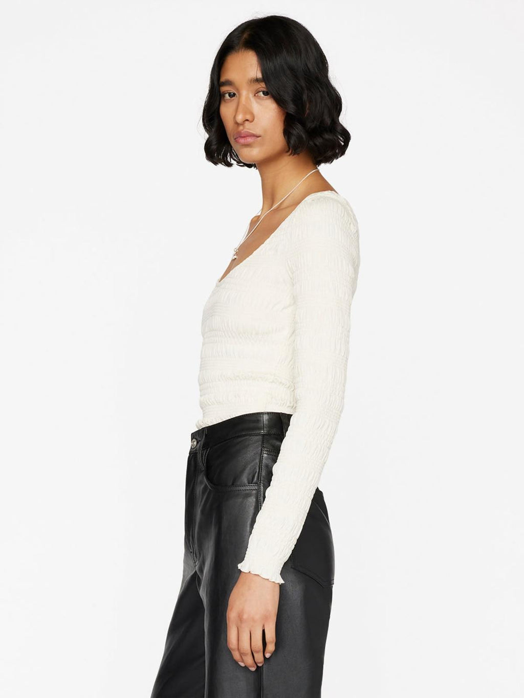Top Smocked Ls Knit - Bone