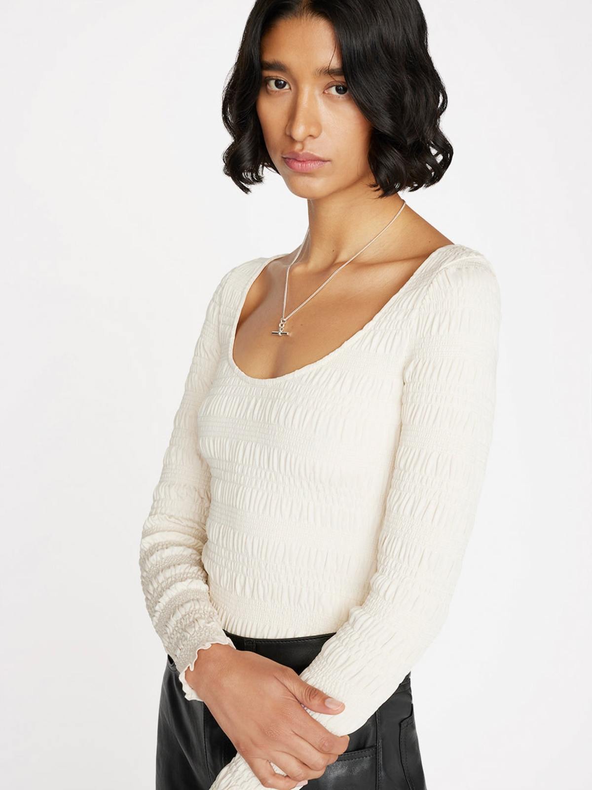Top Smocked Ls Knit - Bone