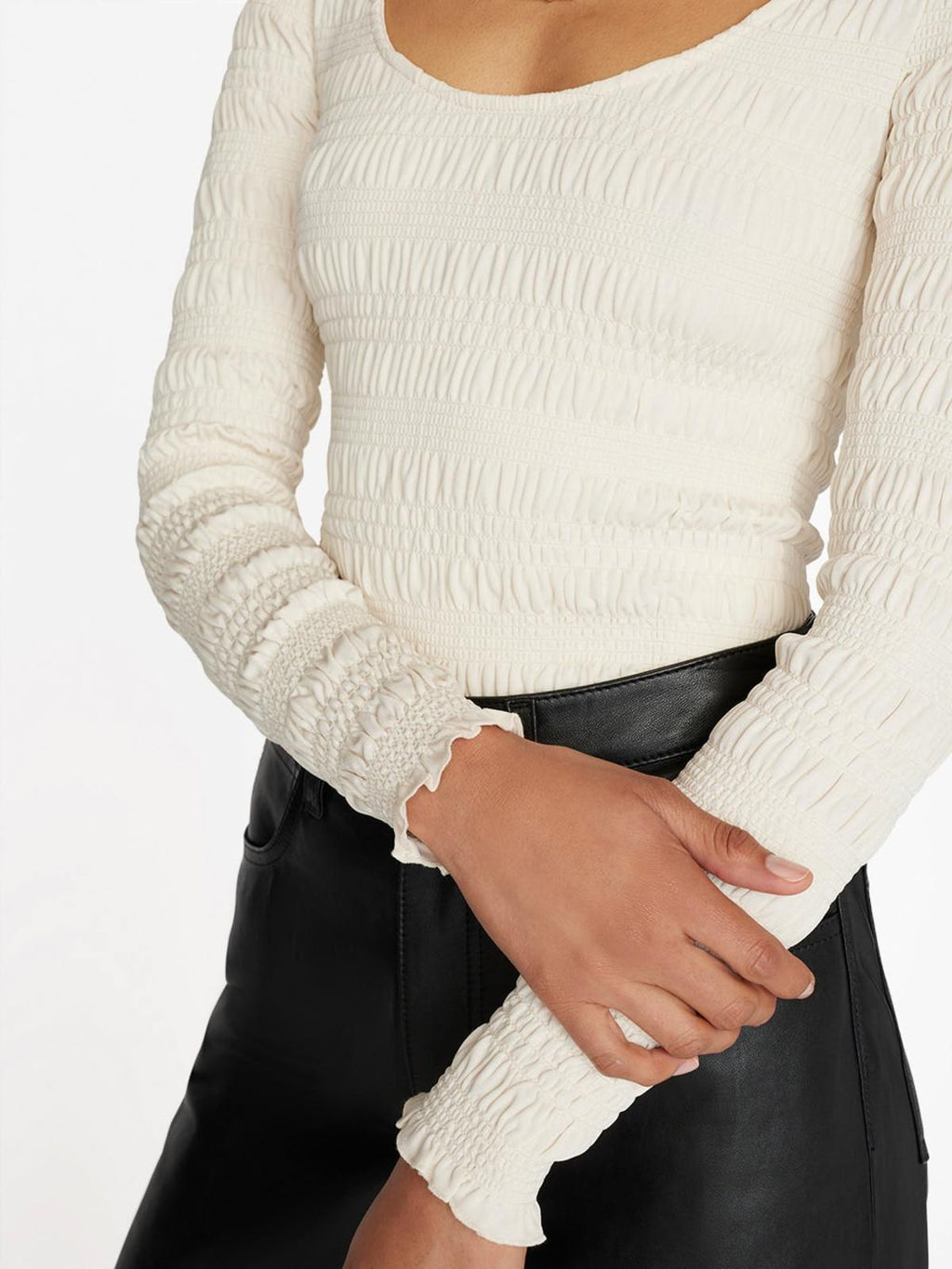 Top Smocked Ls Knit - Bone