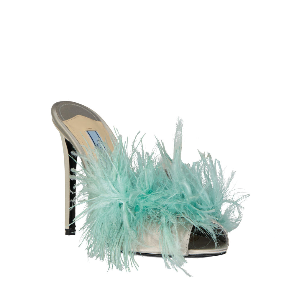 Prada Silk End Feathers Sandals - Beige - Femme