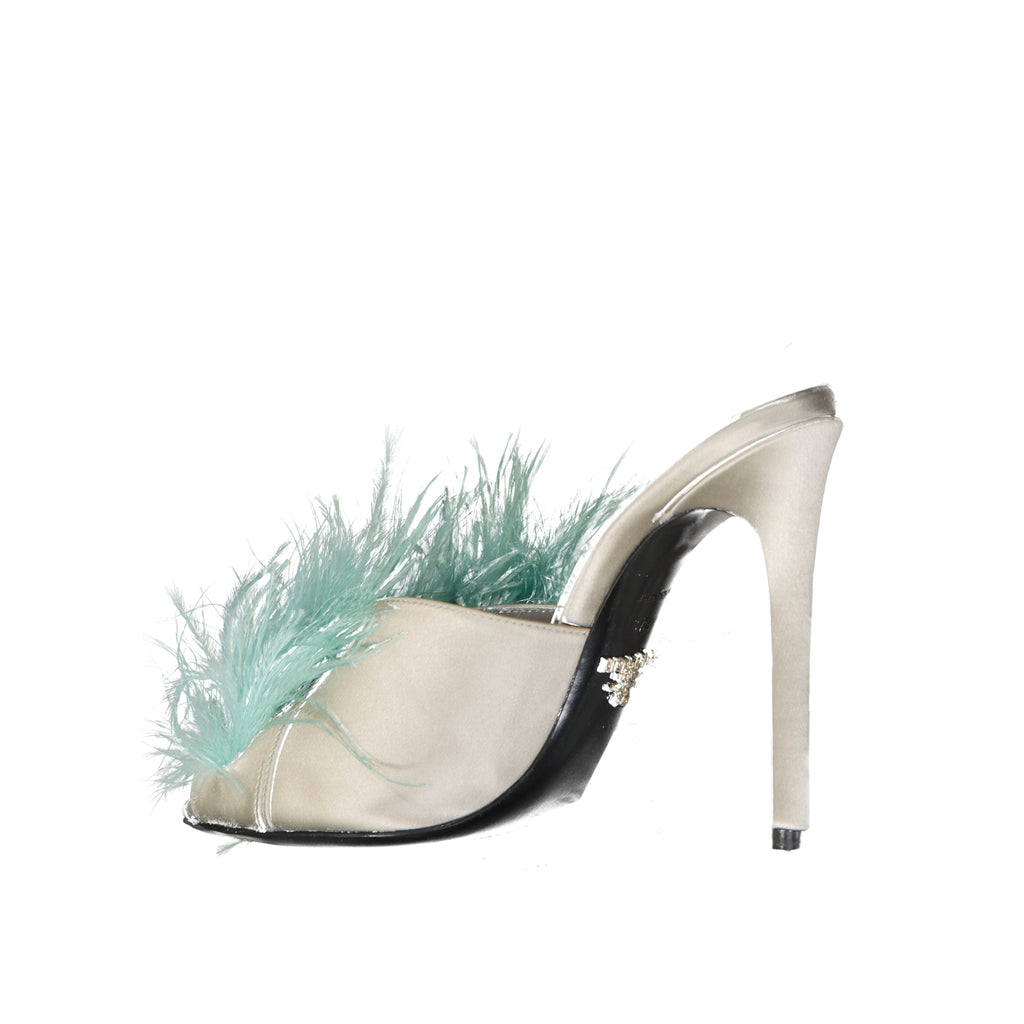 Prada Silk End Feathers Sandals - Beige - Femme