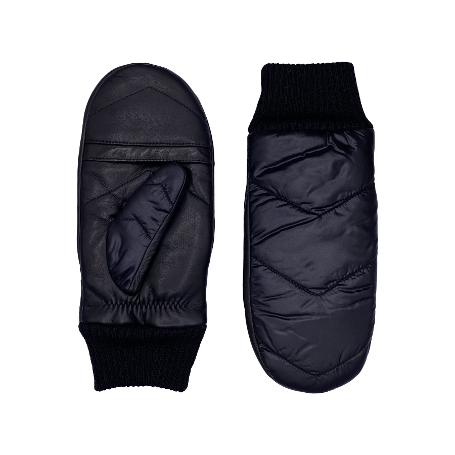 Moufles Snowy Cuir Et Nylon Doublés Alpaga - Noir - Homme