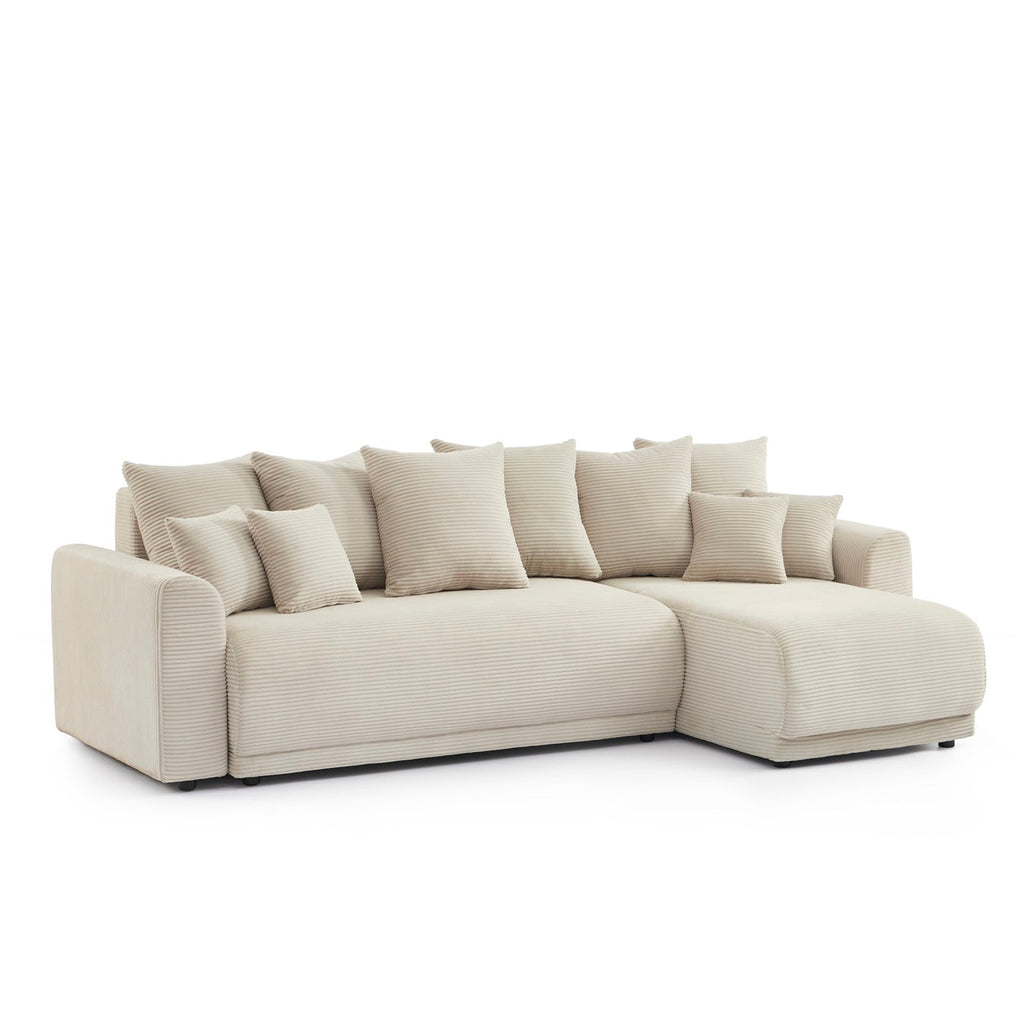 Soline - Canapé D'Angle 4 Places - Velours Cotêlé Beige