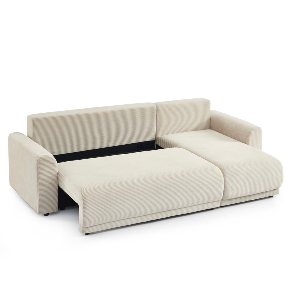 Soline - Canapé D'Angle 4 Places - Velours Cotêlé Beige