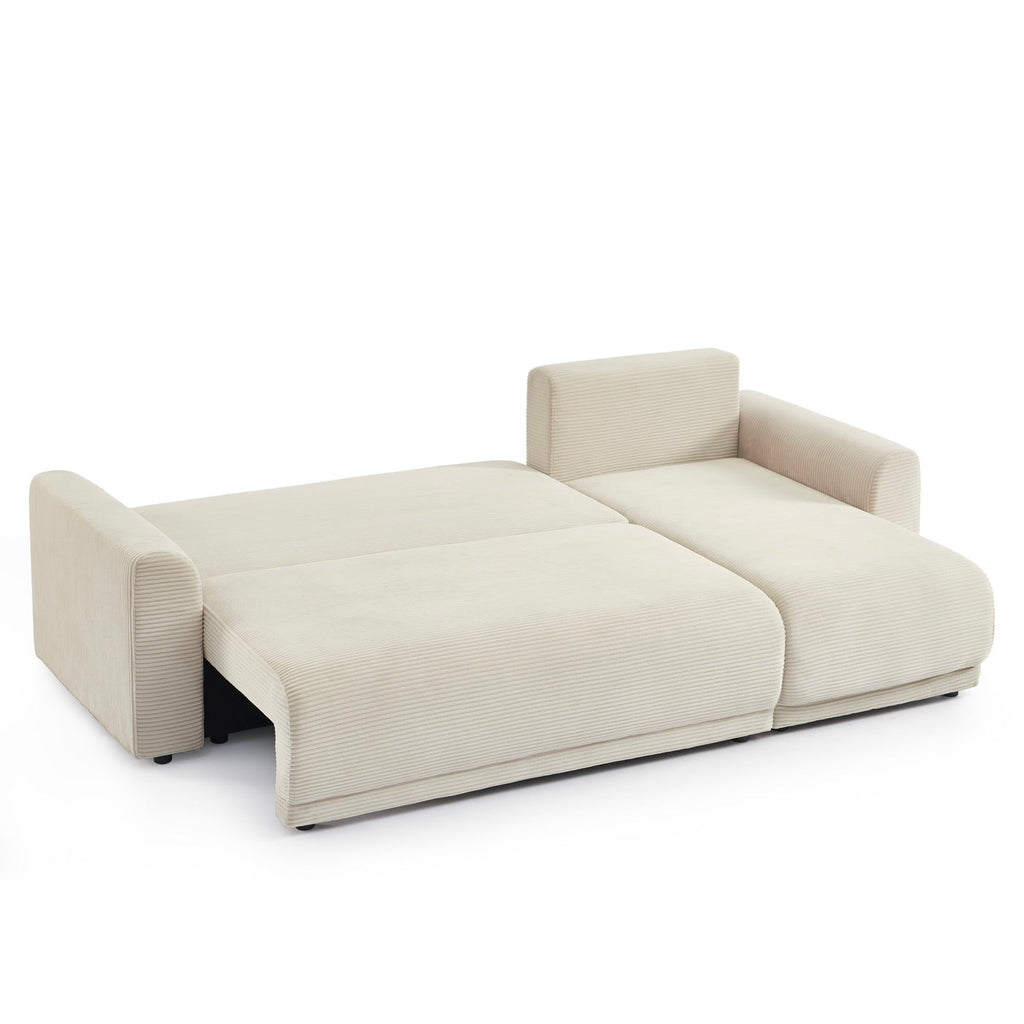 Soline - Canapé D'Angle 4 Places - Velours Cotêlé Beige