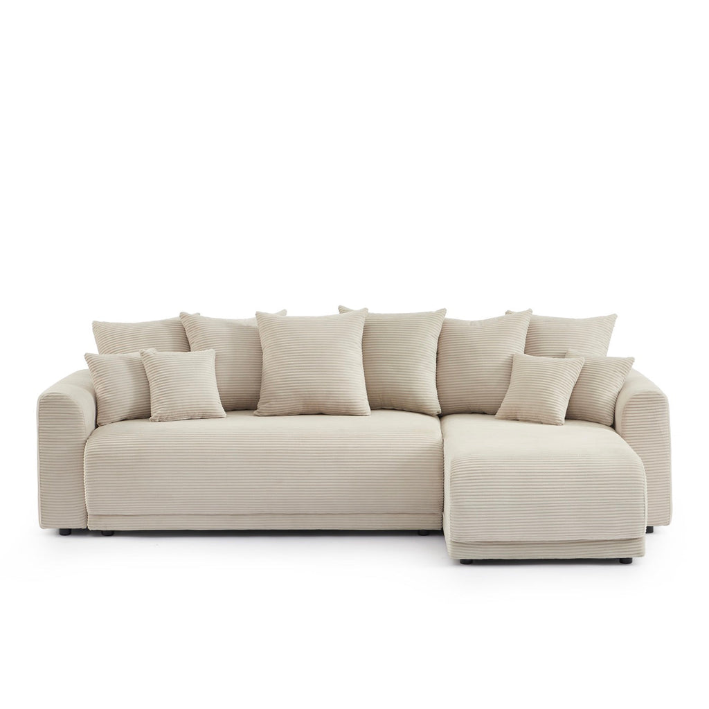 Soline - Canapé D'Angle 4 Places - Velours Cotêlé Beige