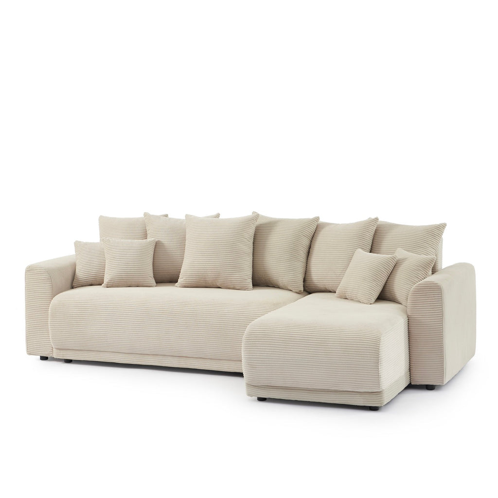 Soline - Canapé D'Angle 4 Places - Velours Cotêlé Beige