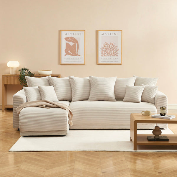 Soline - Canapé D'Angle 4 Places - Velours Cotêlé Beige