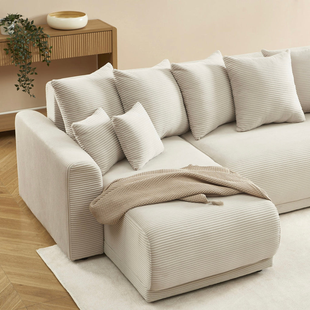 Soline - Canapé D'Angle 4 Places - Velours Cotêlé Beige