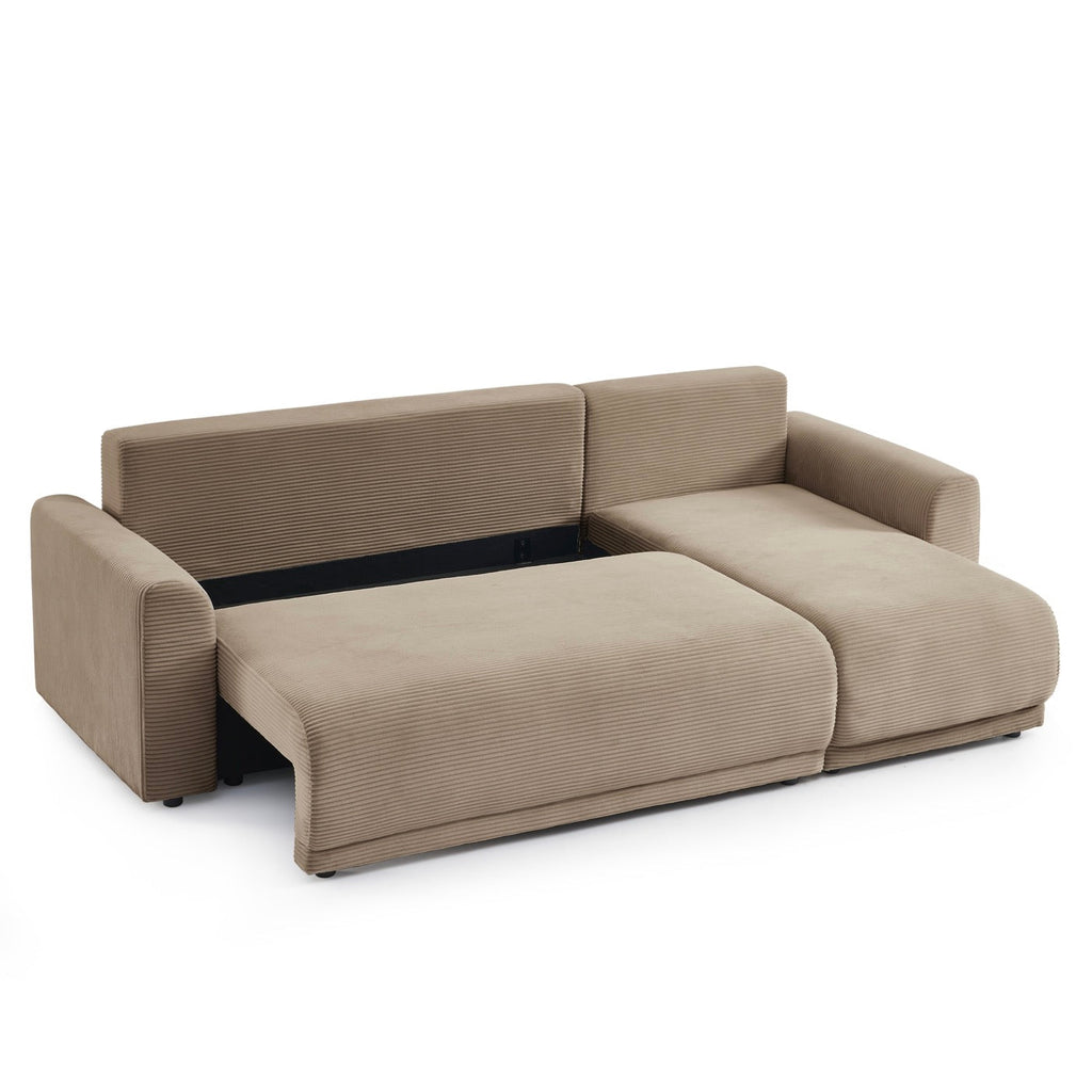Soline - Canapé D'Angle 4 Places - Velours Cotêlé Taupe