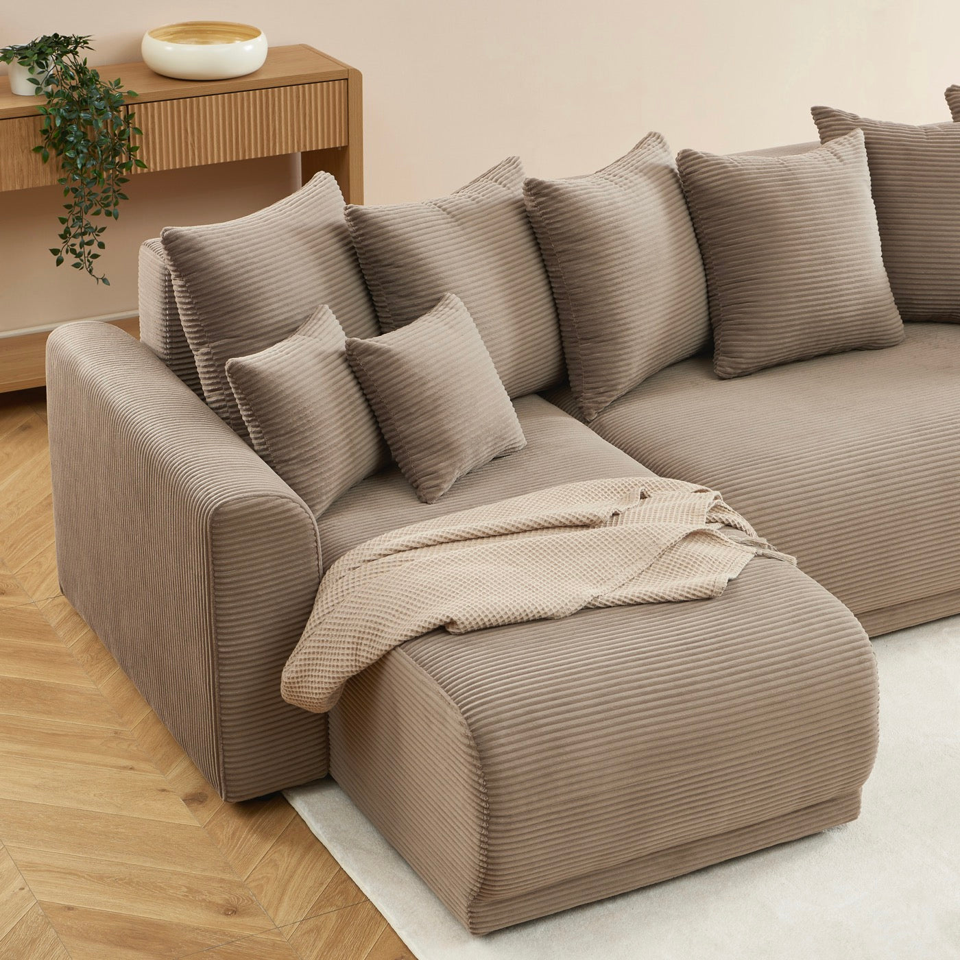 Soline - Canapé D'Angle 4 Places - Velours Cotêlé Taupe