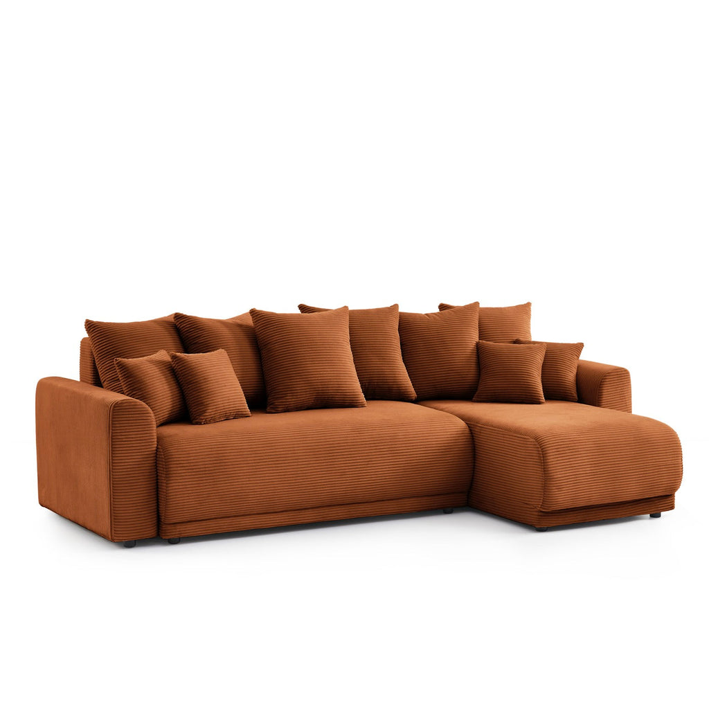 Soline - Canapé D'Angle - Velours Cotêlé Terracotta