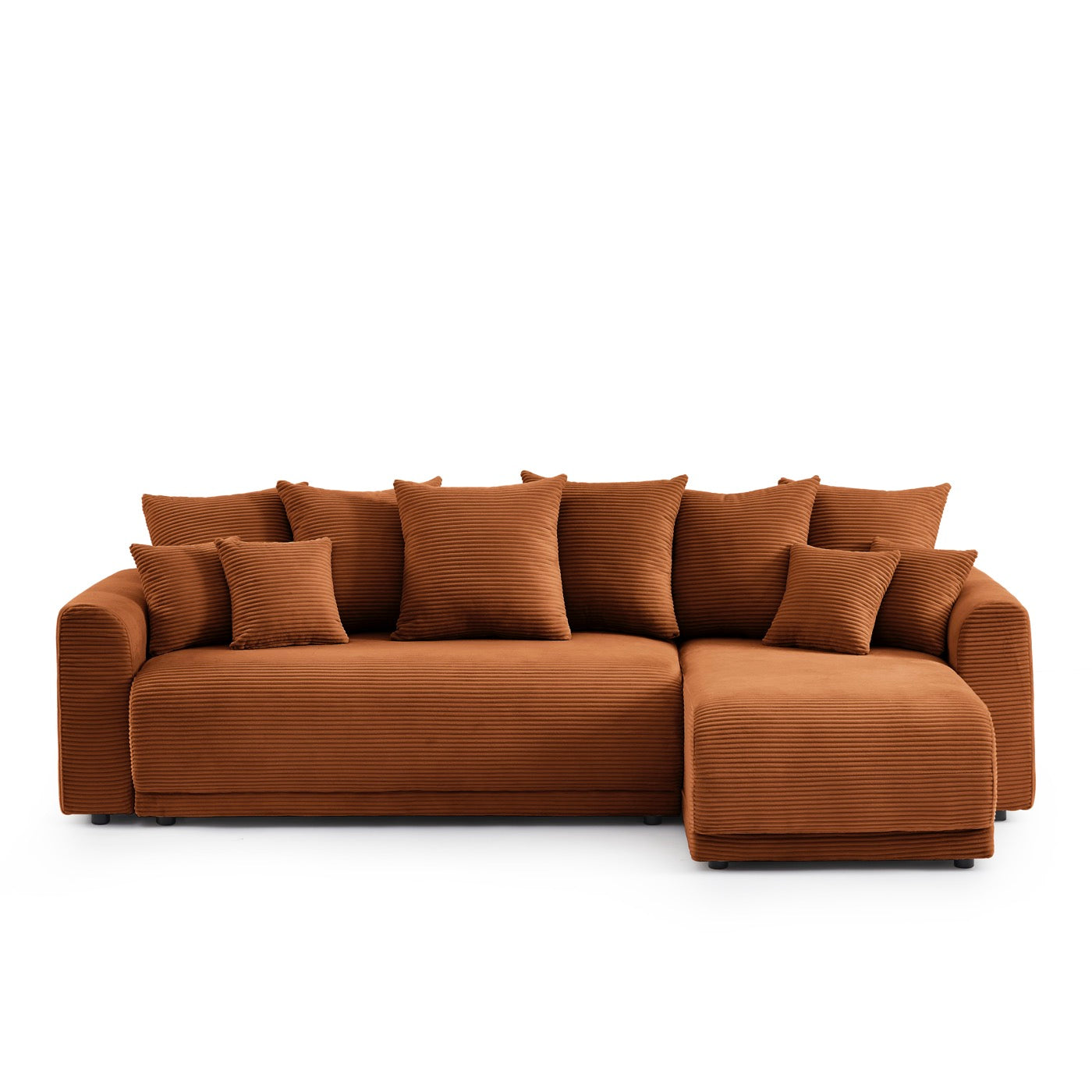 Soline - Canapé D'Angle - Velours Cotêlé Terracotta