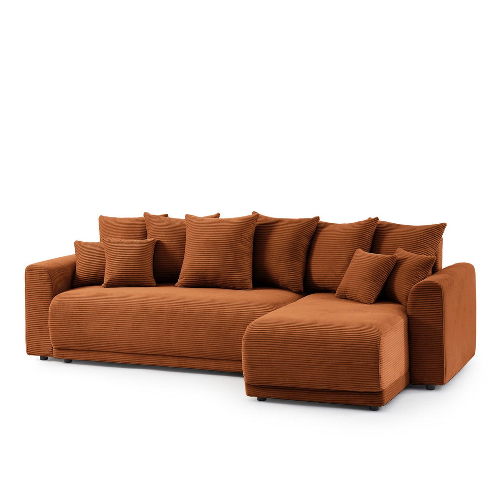 Soline - Canapé D'Angle - Velours Cotêlé Terracotta