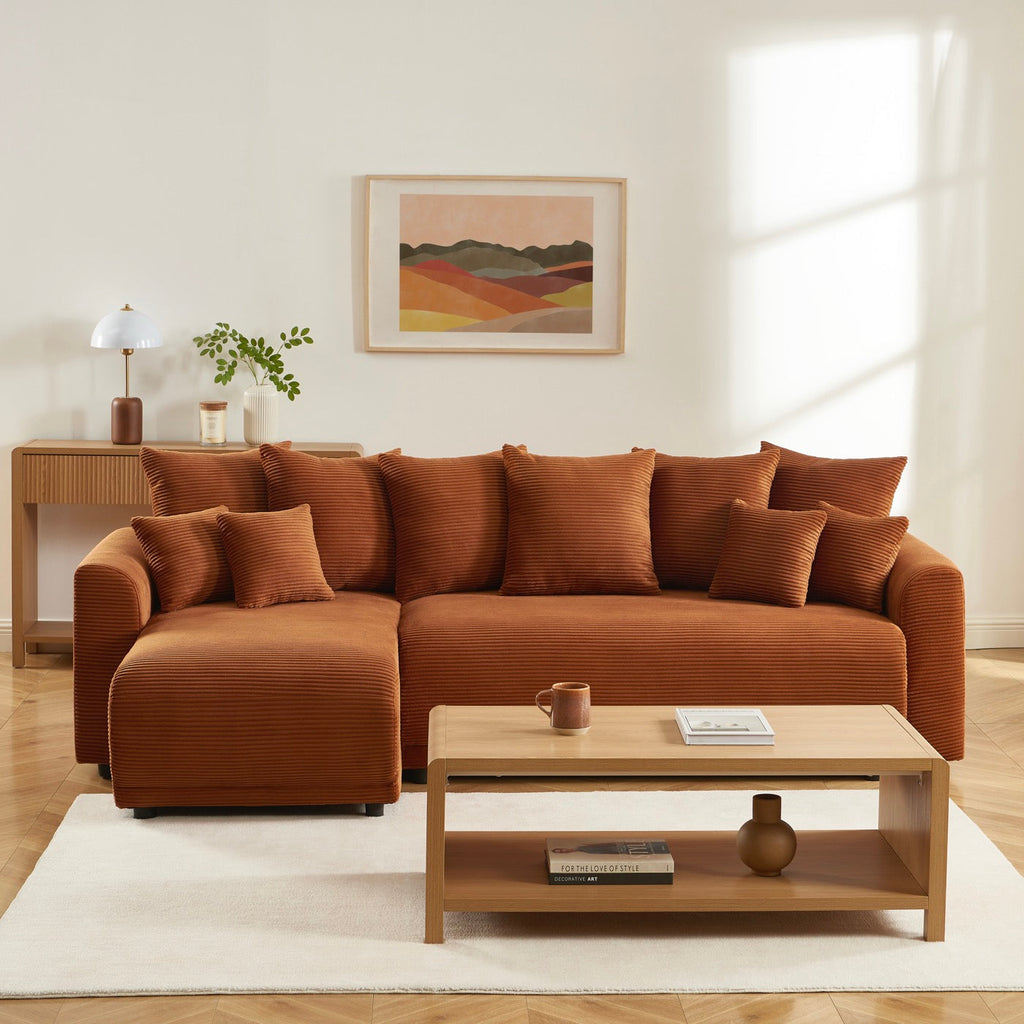 Soline - Canapé D'Angle - Velours Cotêlé Terracotta