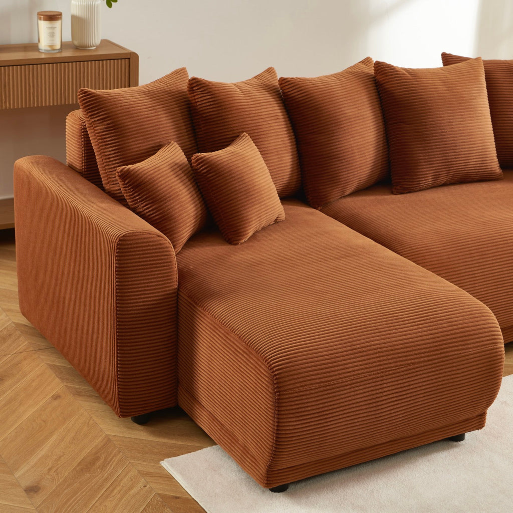 Soline - Canapé D'Angle - Velours Cotêlé Terracotta