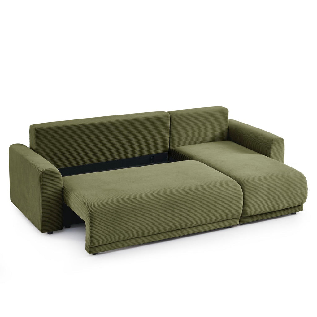 Soline - Canapé D'Angle 4 Places - Velours Cotêlé Vert