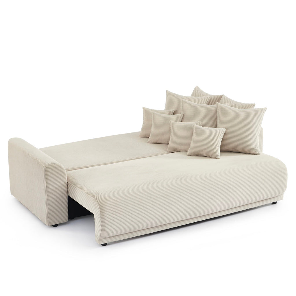 Soline - Canapé Droit 3 Places - Velours Cotêlé Beige