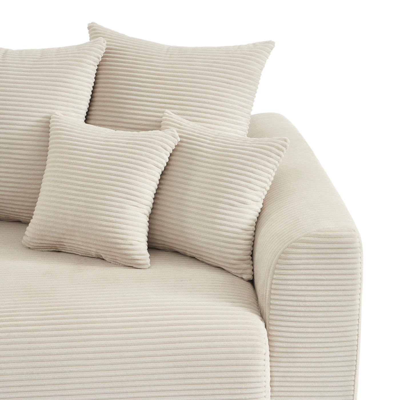 Soline - Canapé Droit 3 Places - Velours Cotêlé Beige