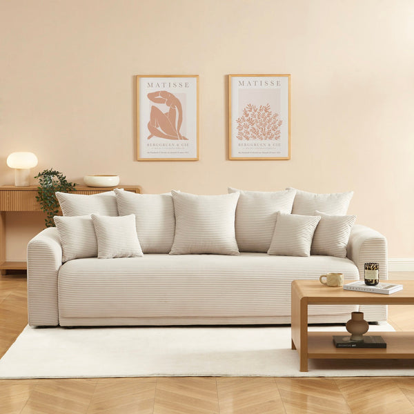 Soline - Canapé Droit 3 Places - Velours Cotêlé Beige