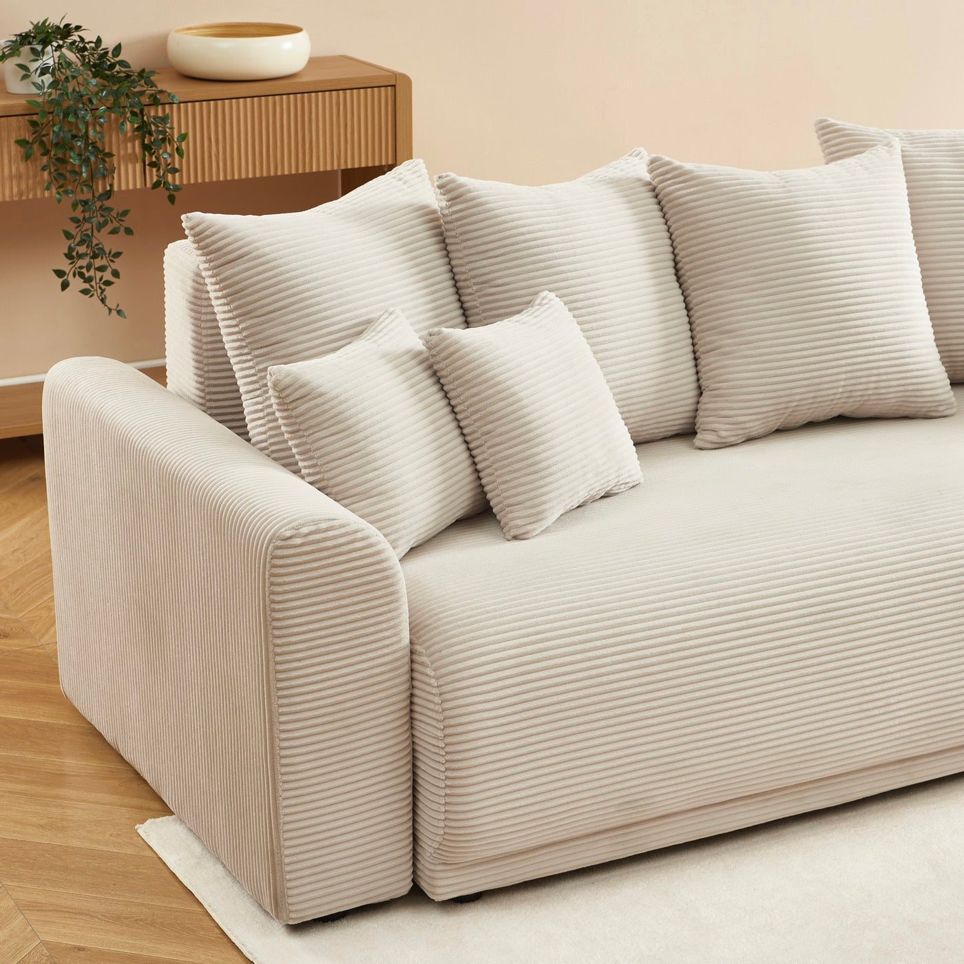 Soline - Canapé Droit 3 Places - Velours Cotêlé Beige