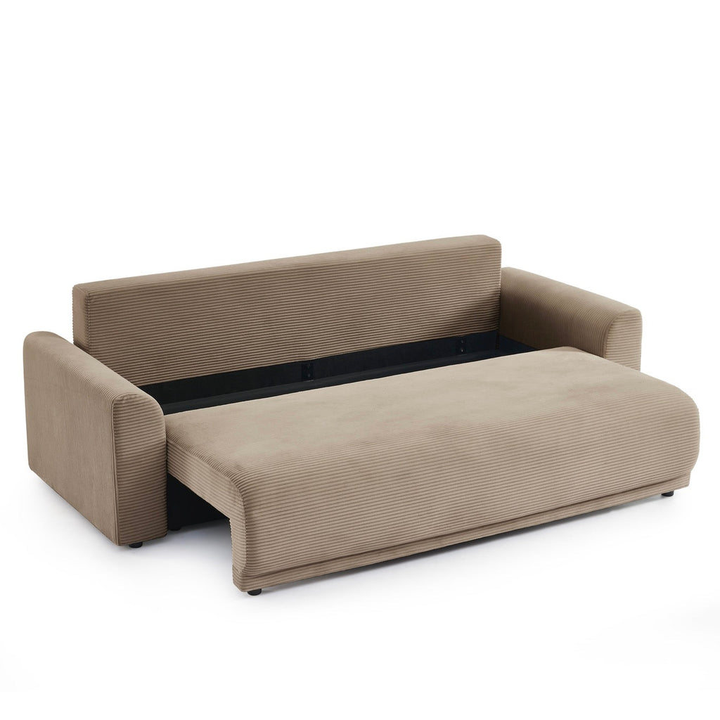 Soline - Canapé Droit 3 Places - Velours Cotêlé Taupe