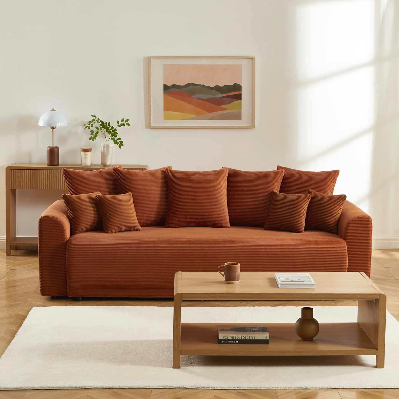 Soline - Canapé Droit - Velours Cotêlé Terracotta