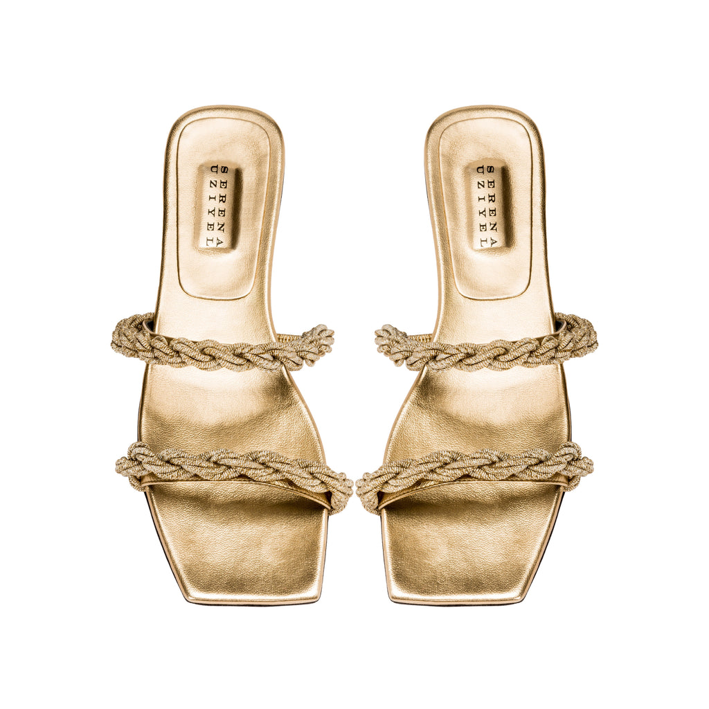Roxana Gold Flat Two Strap Sandal