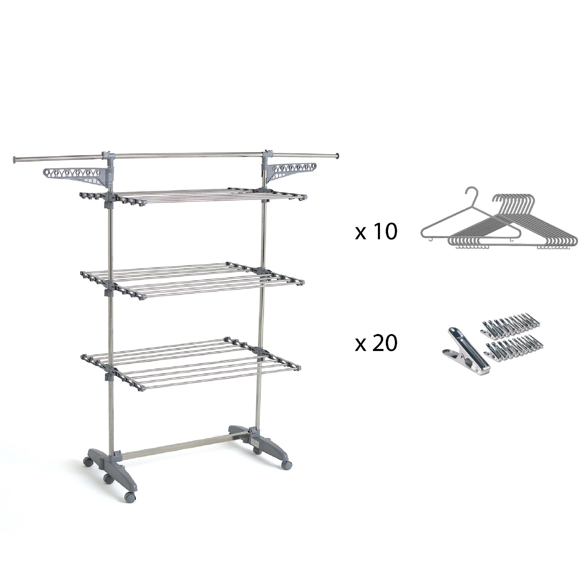 Séchoir à linge étendoir multifonction 25M EXTRA 3 niveaux Gris et Inox - REDDECO.com
