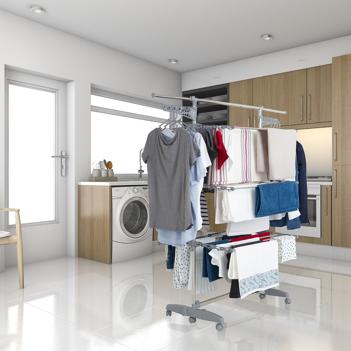 Séchoir à linge étendoir multifonction 30M EXTRA avec 30 accessoires 4 niveaux Gris et Inox - REDDECO.com