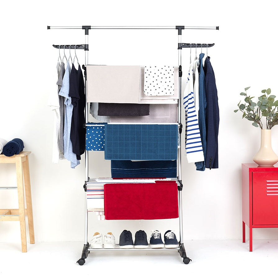Séchoir à linge étendoir multifonction 18M ULTIMA 3 niveaux Noir et inox
