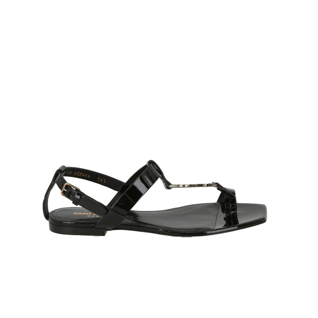 Saint Laurent Cassandra Logo Leather Sandals - Black - Femme