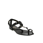 Saint Laurent Cassandra Logo Leather Sandals - Black - Femme