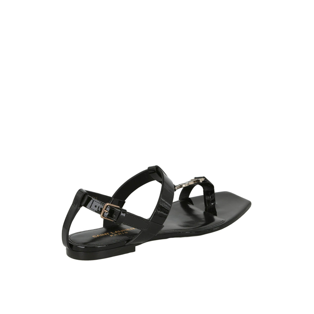 Saint Laurent Cassandra Logo Leather Sandals - Black - Femme